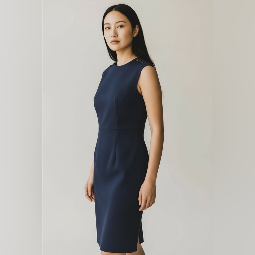 PAUL SMITH London blue wool sheath dress UK40/US4 button accents luxury designer